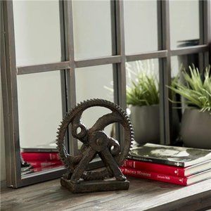 Polystone Gear Sculpture, 8" x 4" x 9", Brown